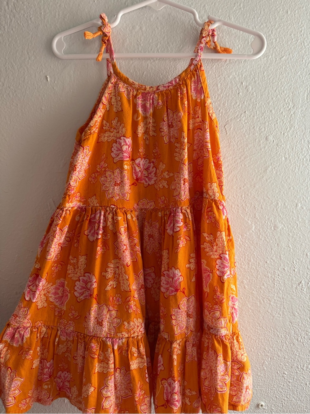 Old Navy Orange Floral Tie-Shoulder Tiered Sundress